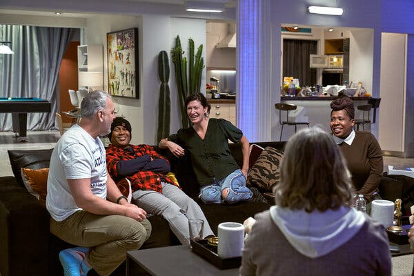 The original “Real World” cast including, from left, Norman Korpi, Kevin Powell, Julie Gentry, Andre Comeau and Heather B. Gardner, came together for a reunion special on Paramount+.